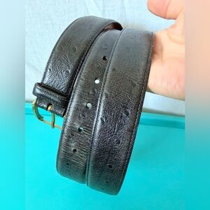 Trafalgar Jammu Ostrich Leather Belt Black Brass Buckle Italy Size 42 Handmade